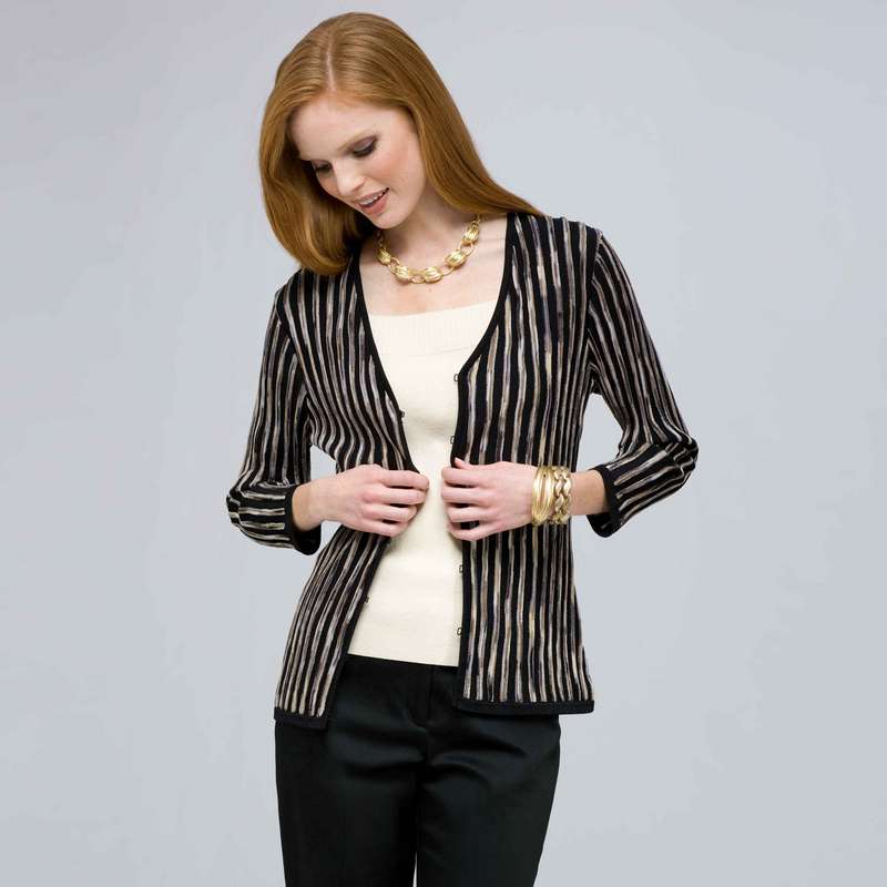 3/4 Sleeve Zip Cardigan., Black Multi, large