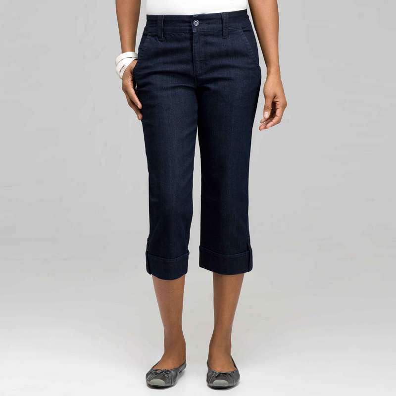 5 Pocket Cuffed Capri (Plus), Rinse Wash New, large