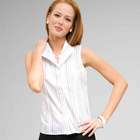 No-Iron Easy Care Sleeveless Striped Shawl Collar Blouse, White Multi, small