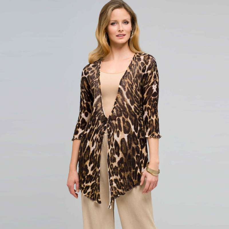 Animal V-Neck Cardigan, earth brown combo, large